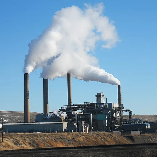 Industrial smokestacks emitting emissions